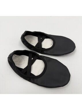 Stelle Black Soft Faux Leather Ballet Slippers Dance Shoes for Girls Sz 1